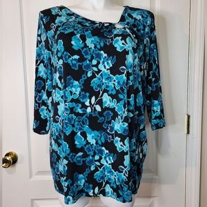 Cato Blue Floral 3/4 Sleeve Top Blouse Plus Size 18-20W